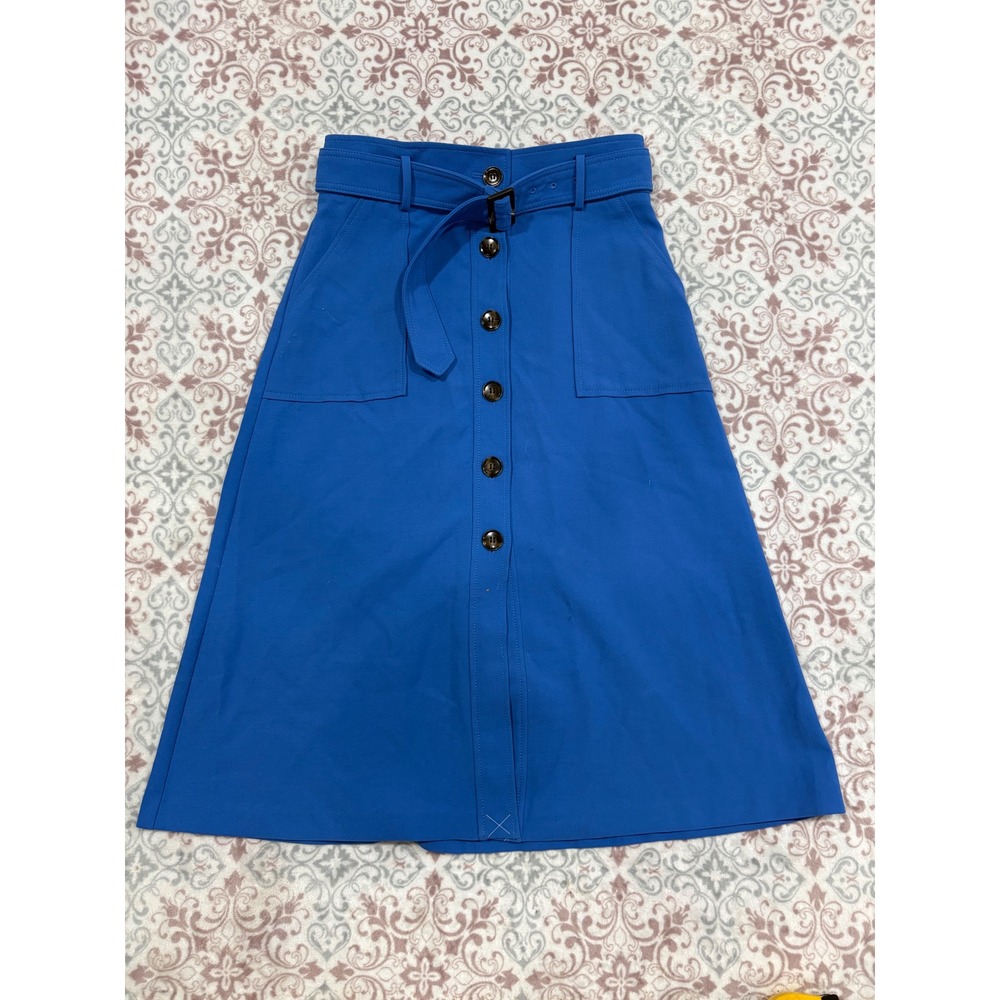 Ann Taylor Royal Blue Button Front Belted Midi Skirt with Pockets Size 4
